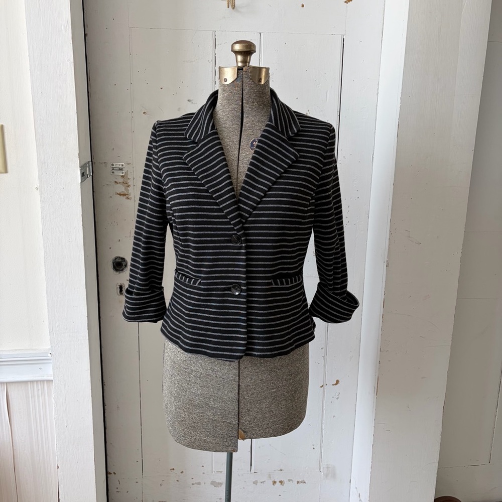 Sandro Black and White Striped Knit Blazer Jacket